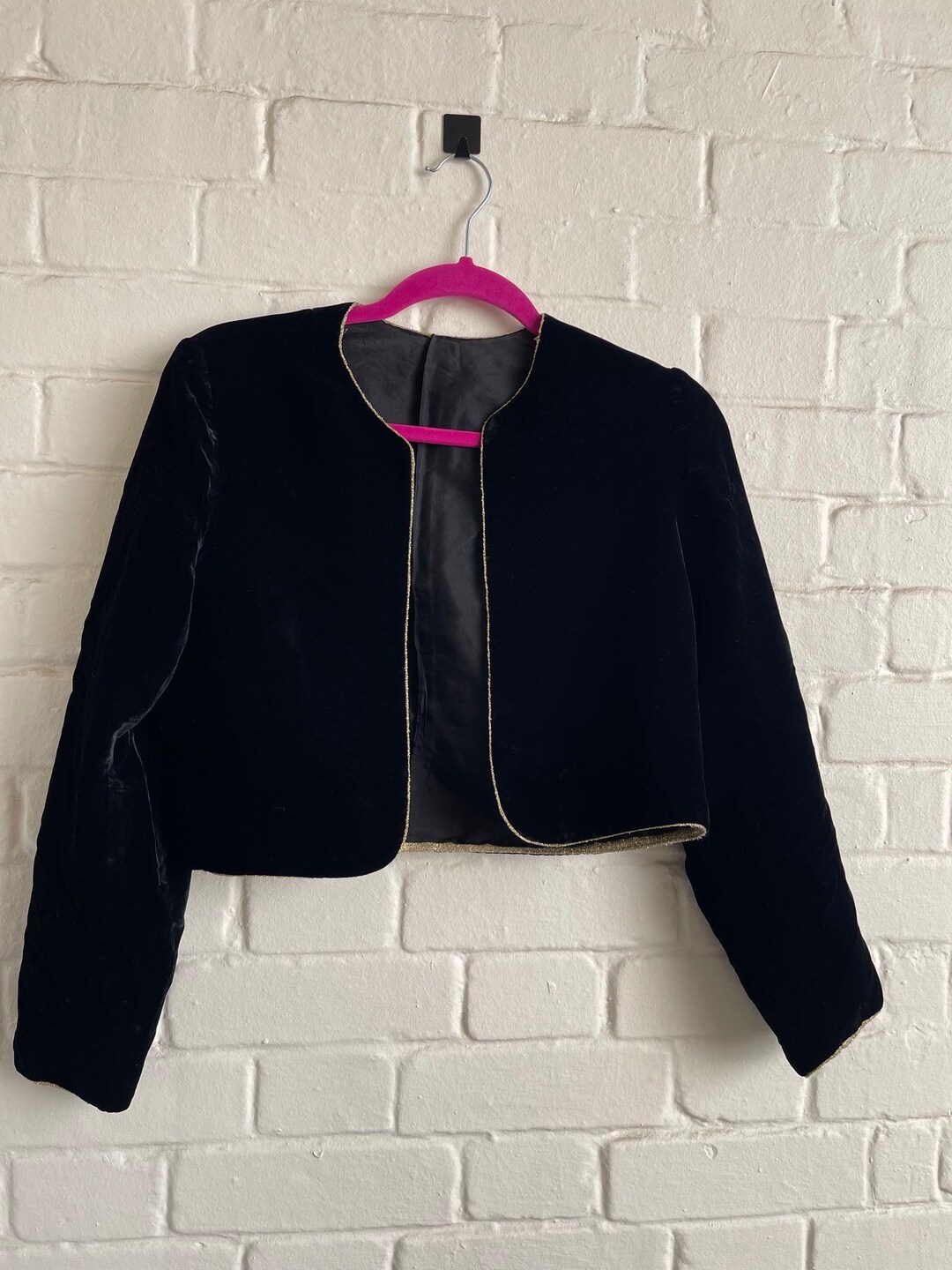 Vintage Black Velvet Cropped Jacket Womens Black Velvet Short Jacket