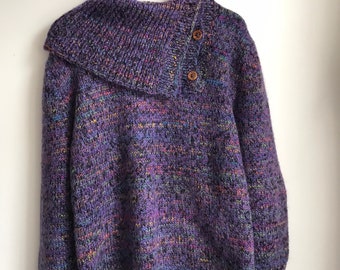 hand knitted women’s sweater big collar sweater 1980s long sleeved sweater women’s mohair wool sweater women’s jumper purple sweater