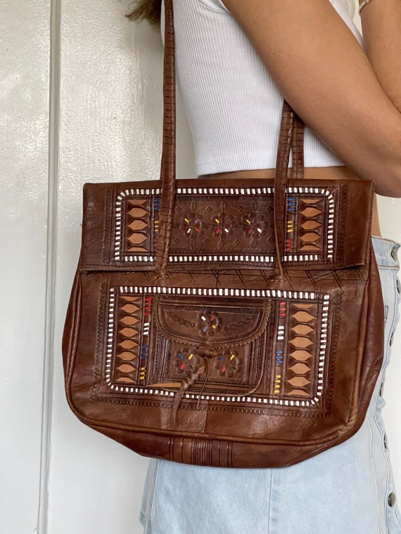 Artisan moroccan Leather Bag Vintage Shoulder Bag… - image 5
