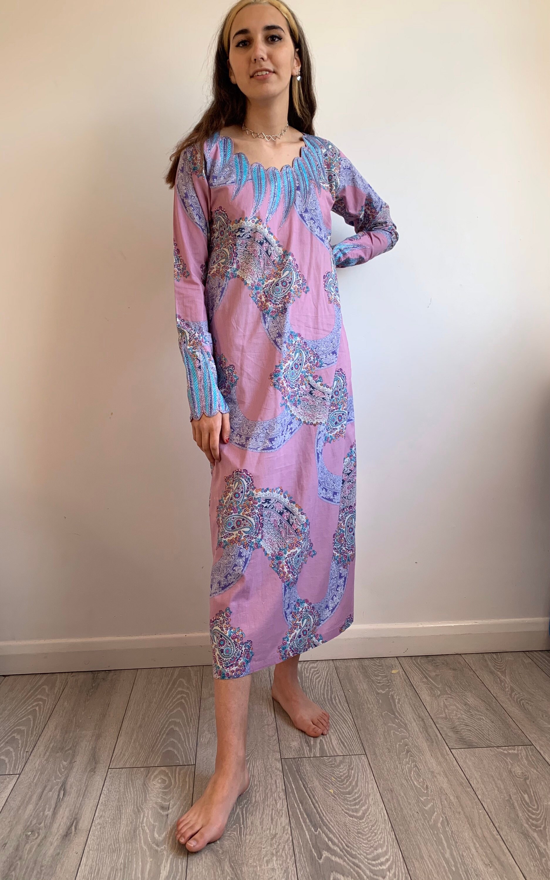 Image of Beautiful Ladies Unique Embellished Kaftan Caftan Long Beach Dress Djellaba Size U.k.