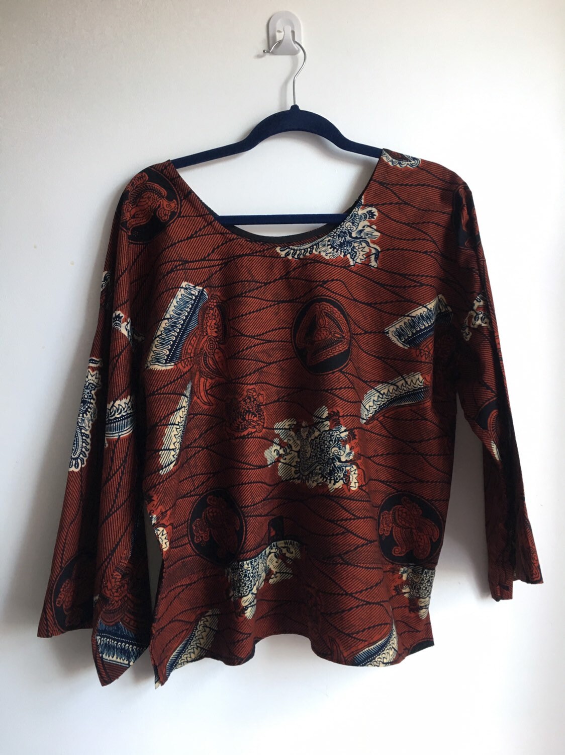 Image of African Tunic Hand Made Women’S Absolutely Gorgeous Vintage Pull On Top, Tunique Africaine Wax Cotton African Top Uk