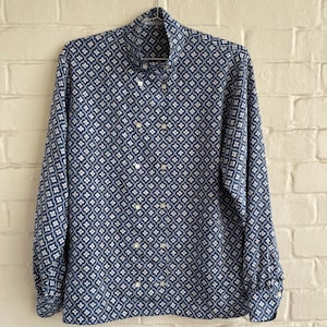 Vintage Jaeger 80s Blouse: Blue Floral Double Breasted Shirt