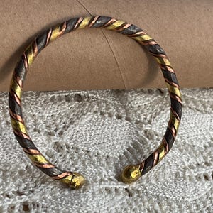 Handmade Triple Twist Cuff Bracelet: West African Copper, Brass & Iron