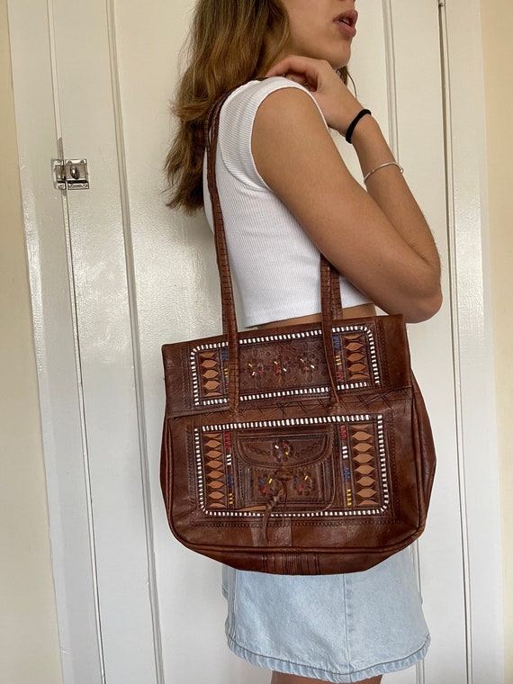 Artisan moroccan Leather Bag Vintage Shoulder Bag… - image 2