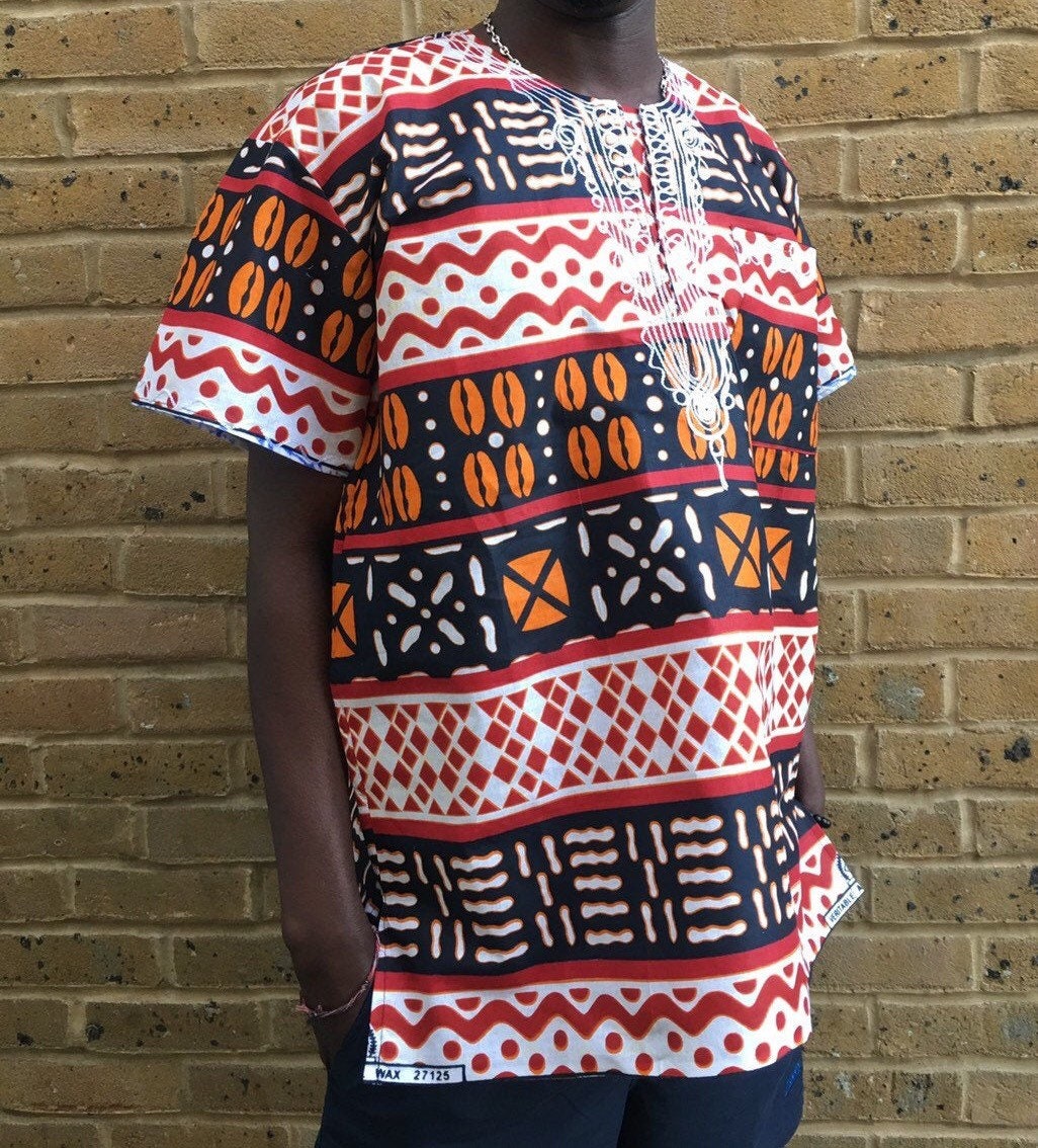 Image of Traditional African Mens Ethnic Embroidered Boubou, Kaftan Style Tunic Top, Tunique Africaine Size M