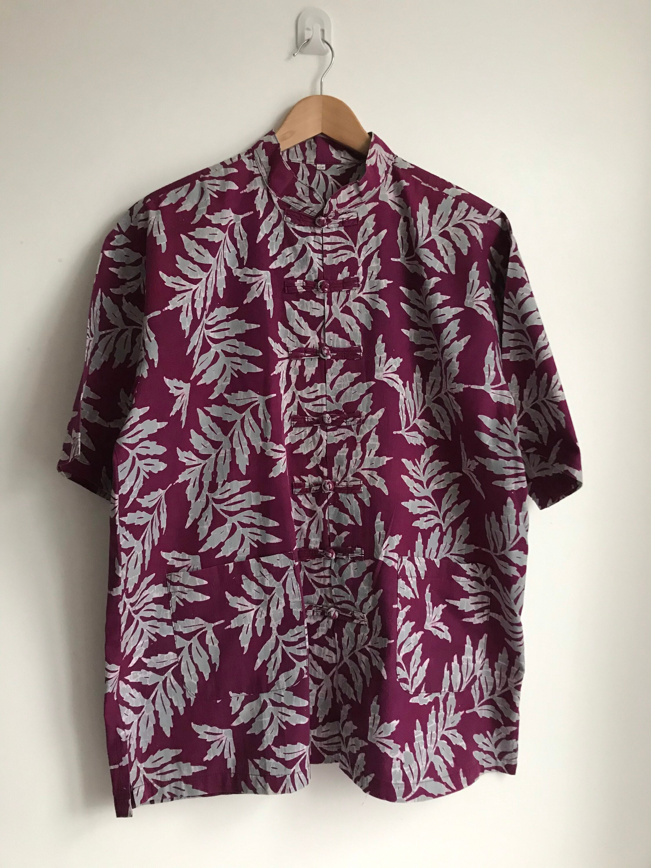 Image of Mens Vintage Burgundy Chinese Shirt Jacket Size Xl