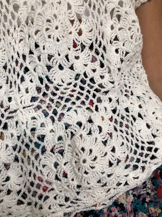 Vintage hand crochet top sweater women’s white la… - image 7