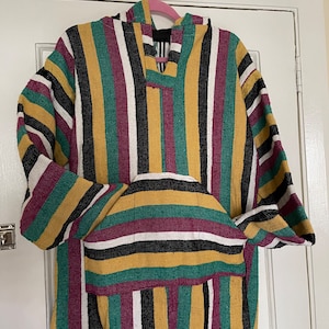 Striped Berber Baja Jacket: Cotton & Wool Festival Pullover