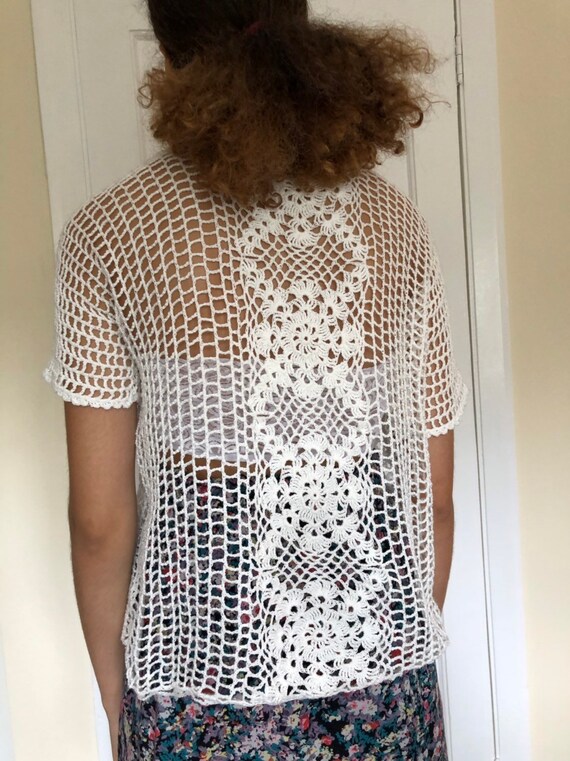 Vintage hand crochet top sweater women’s white la… - image 5