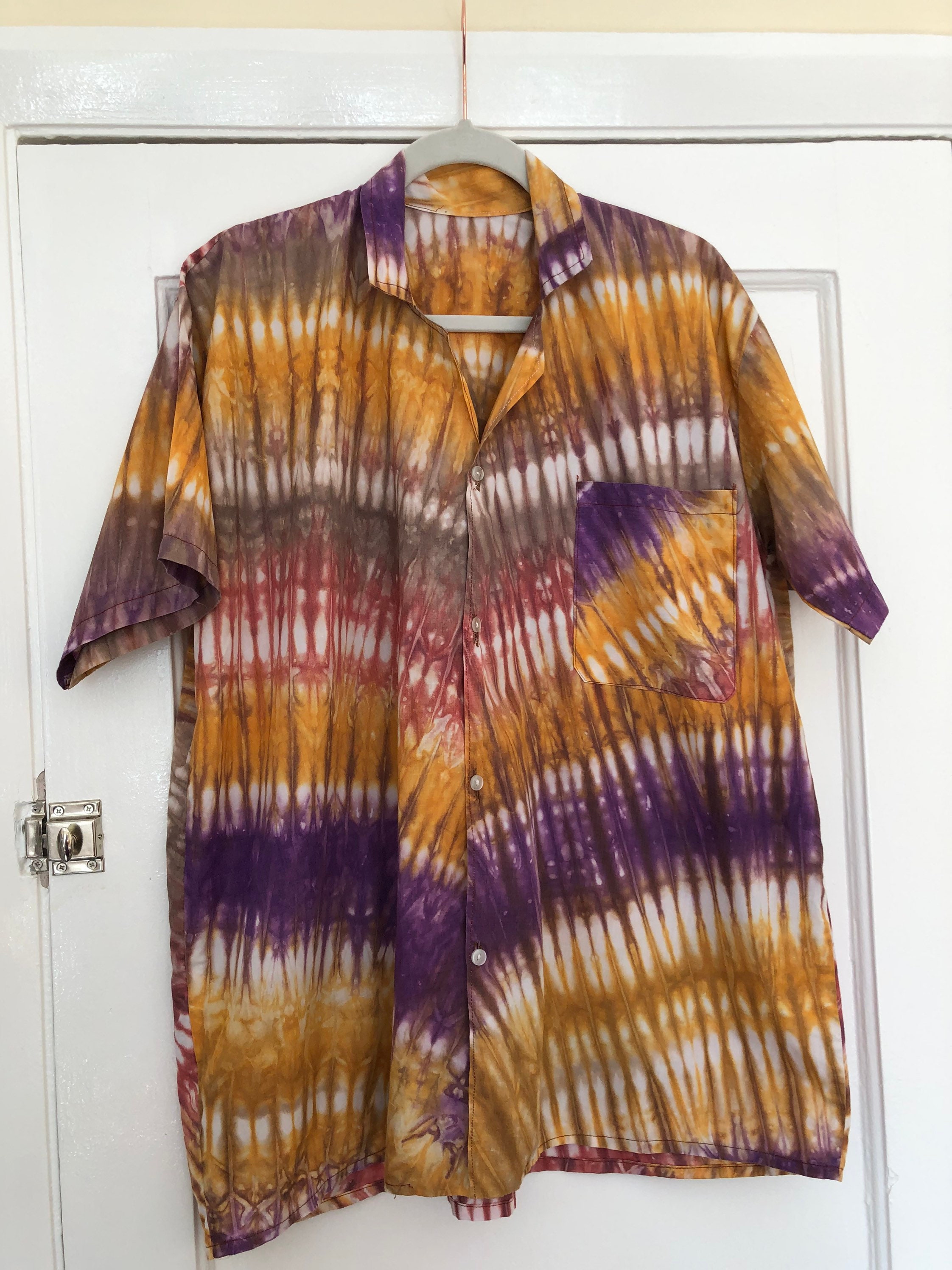 Image of Mens Tie Dye Camp Shirt/ Men’S Short Sleeved Tie Dye Summer Festival Hippy Xl