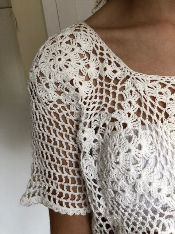 Vintage hand crochet top sweater women’s white la… - image 9