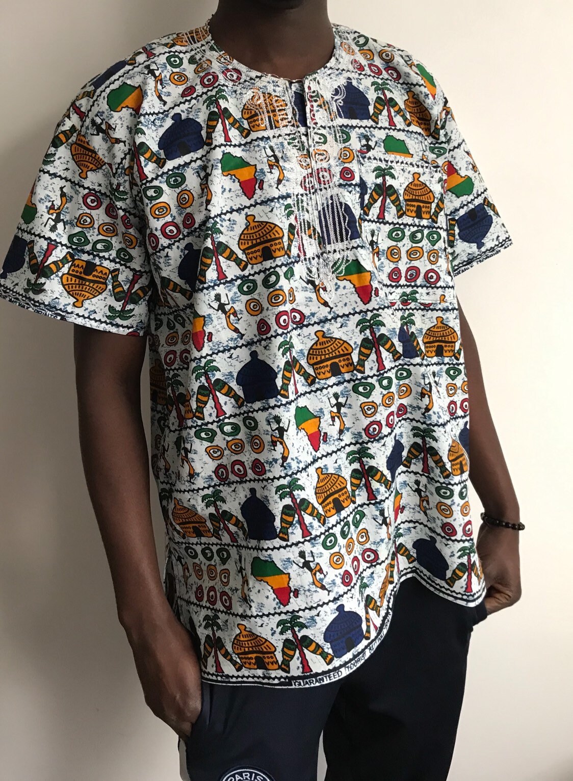Image of Traditional African Mens Ethnic Embroidered Boubou Set, Kaftan Style Tunic Top & Matching Pants Called Boubou, Tunique Africaine. Size M