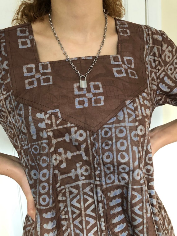 Womens vintage designer batik dress boho hippy dr… - image 6