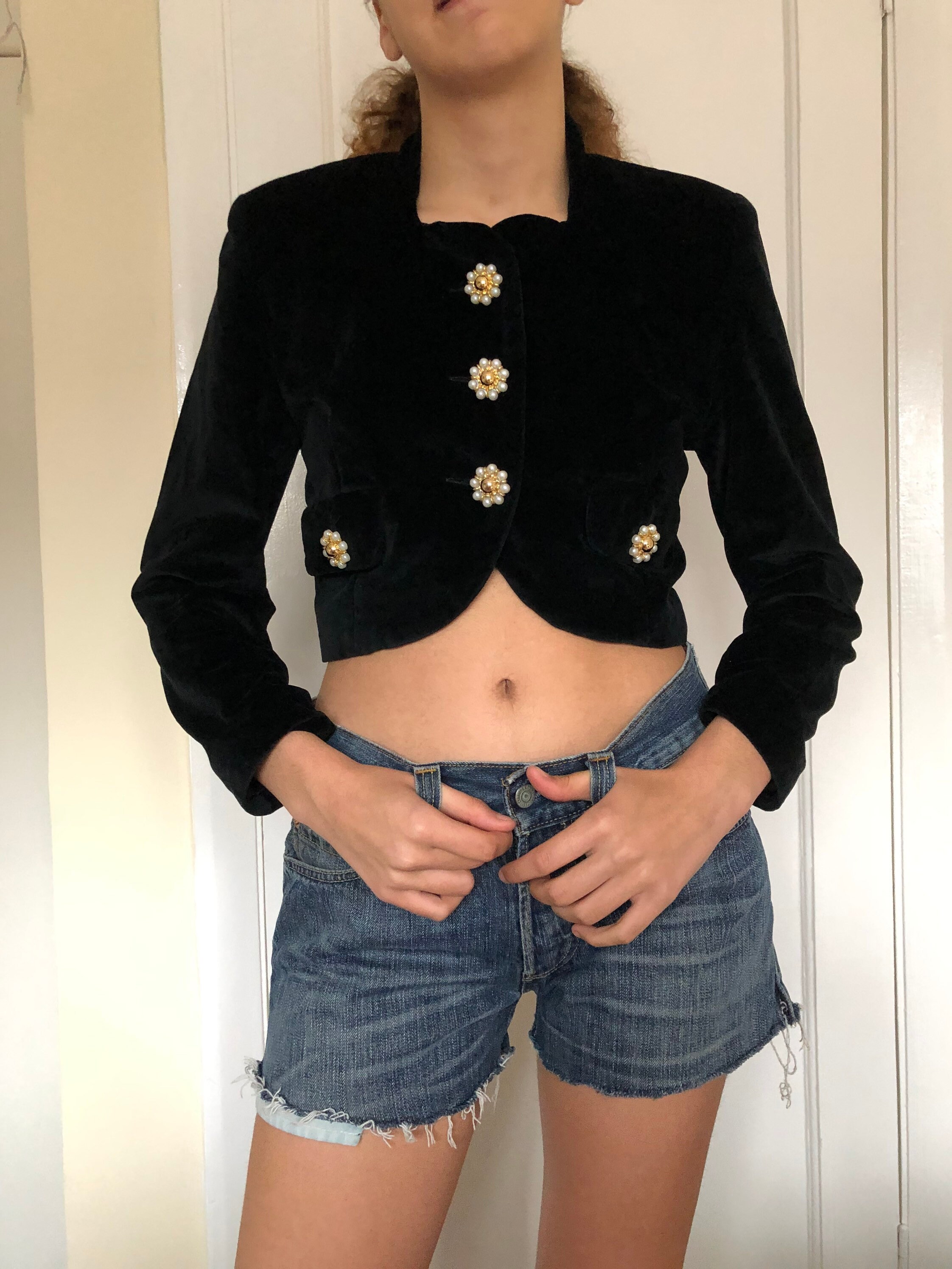 Image of Mark Dine Cropped Jacket Women’S Black Velvet Short Women’S ’S Bolero Jacket/ Jet Black Xs Uk