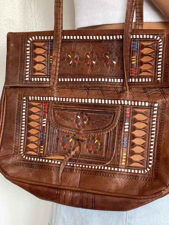 Artisan moroccan Leather Bag Vintage Shoulder Bag… - image 3