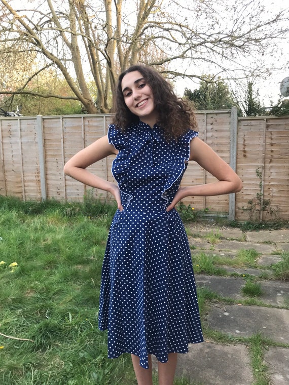 ladies navy polka dot dress