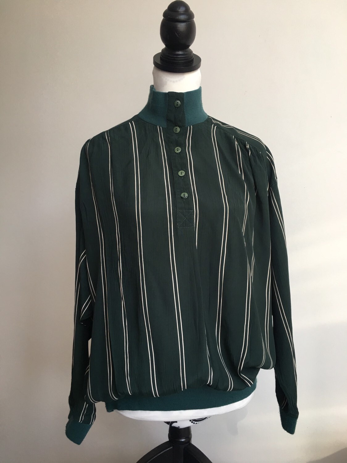 Image of Michèl Valérie ’S Sweater Designer Women’S Vintage Bottle Green & White Striped Michel Valerie Sweat Shirt Size  Uk