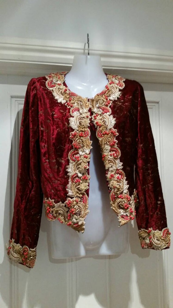 Beautiful red velour bohemian Jewelled cropped bea
