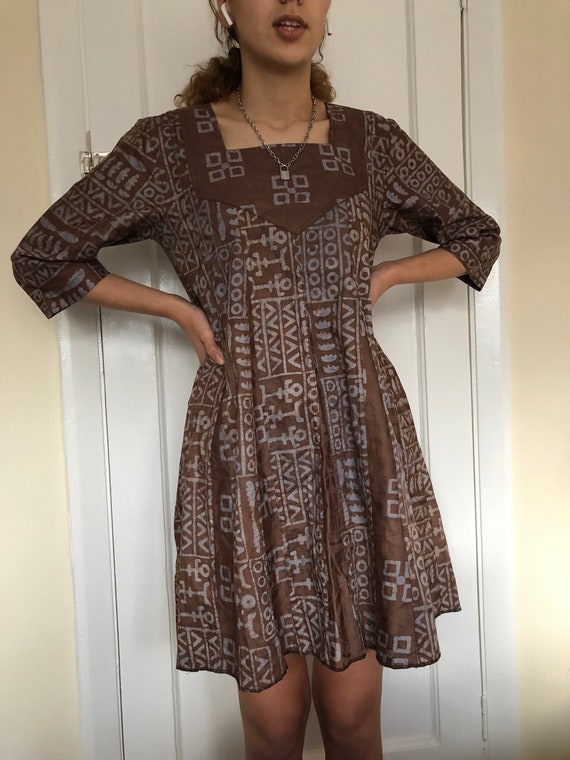 Womens vintage designer batik dress boho hippy dr… - image 3