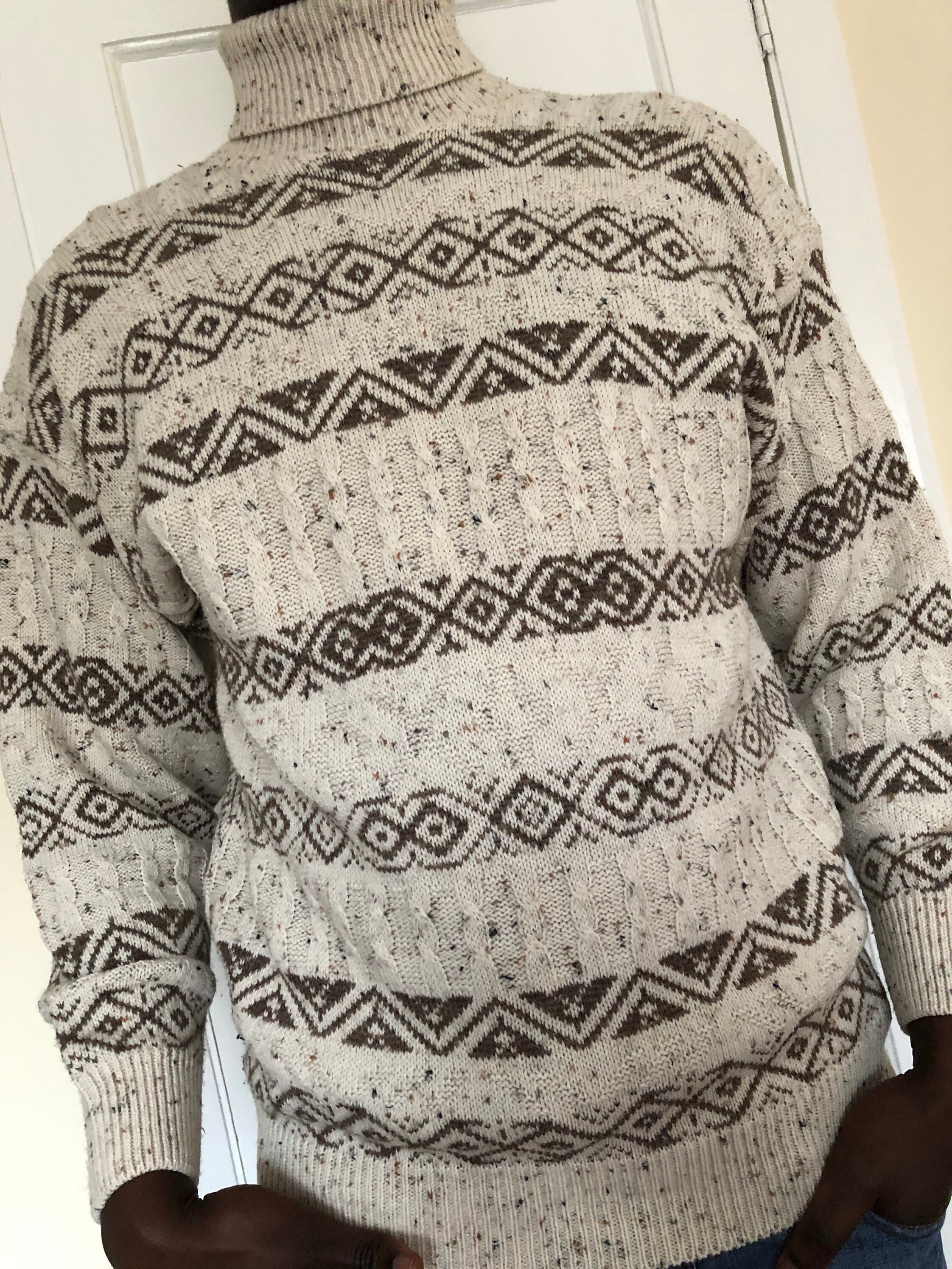 Image of C&a New Fast Wool Blend Sweater Men’S Vintage Patterned Turtleneck Winter Cable Jumper Flecked Pullover Polo Neck Granddad M
