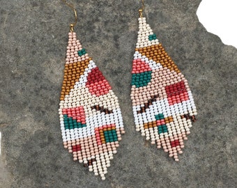 Mismatched Abstract Unusual Native earrings Seed bead Trendy Modern Geometric earrings Statement Minimalist Art earrings