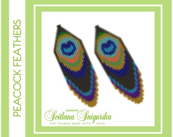 Brick stitch pattern for seed bead earrings Digital PDF pattern Beading pattern for peacock earrings Seed bead pattern