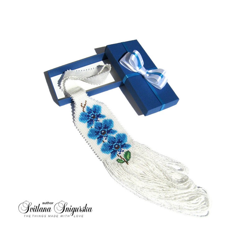 Blue White Orchid Beaded Statement Necklace Blue Orchid Etsy Australia