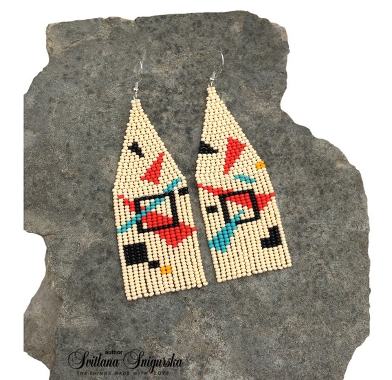 Bauhaus Inspired Geometric Earrings Abstract Modernist Statement Wearable Art