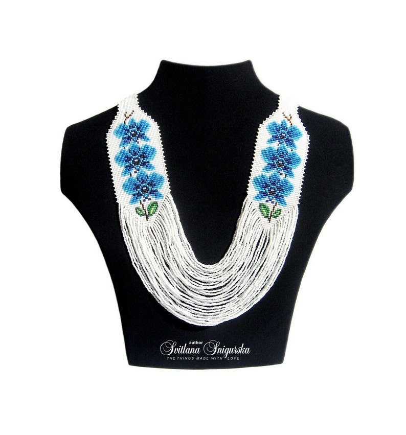Blue White Orchid Beaded Statement Necklace Blue Orchid Etsy Australia