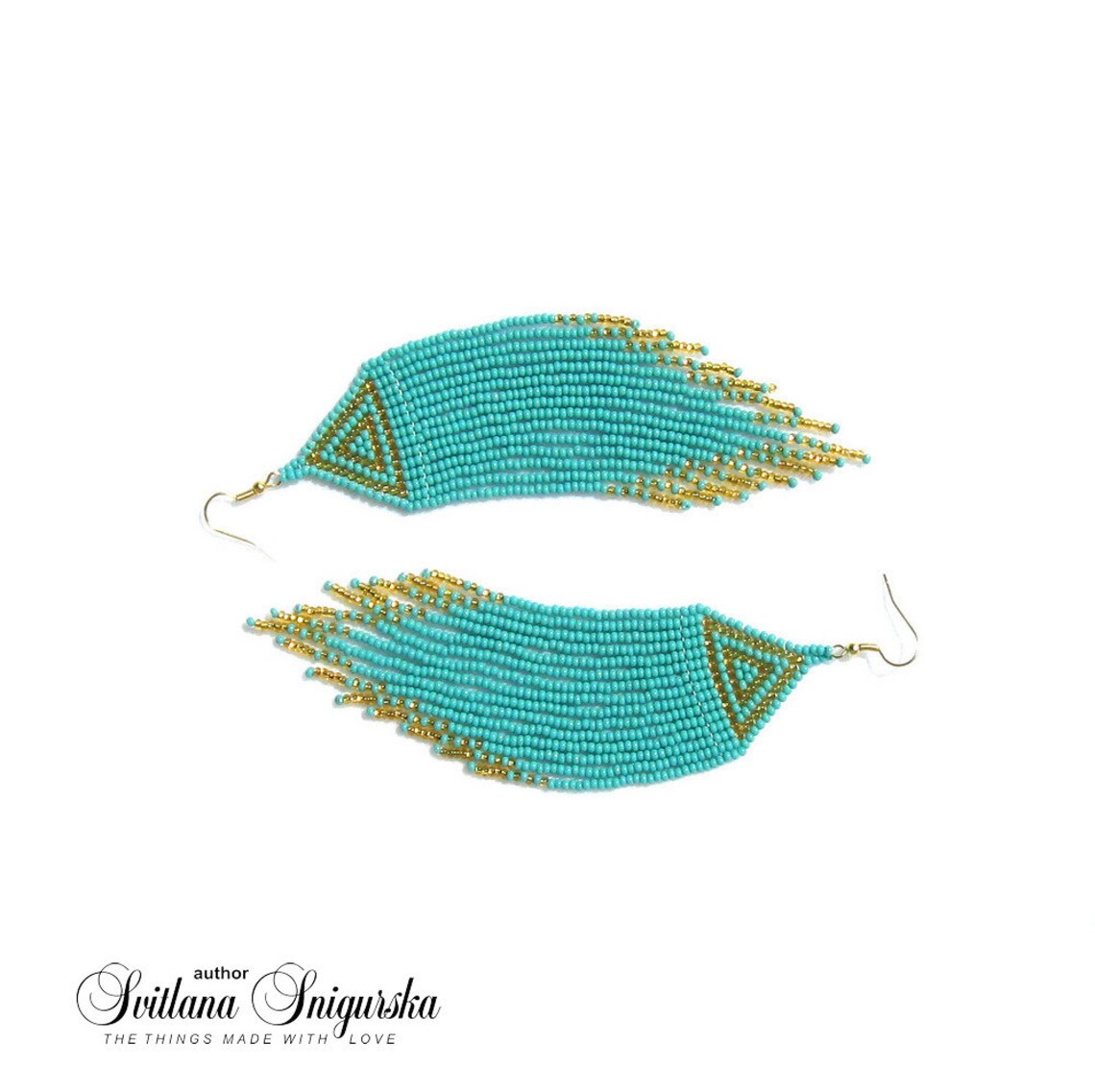 Tiffany Gold Earrings Turquoise Gold Earrings Long Beaded Etsy