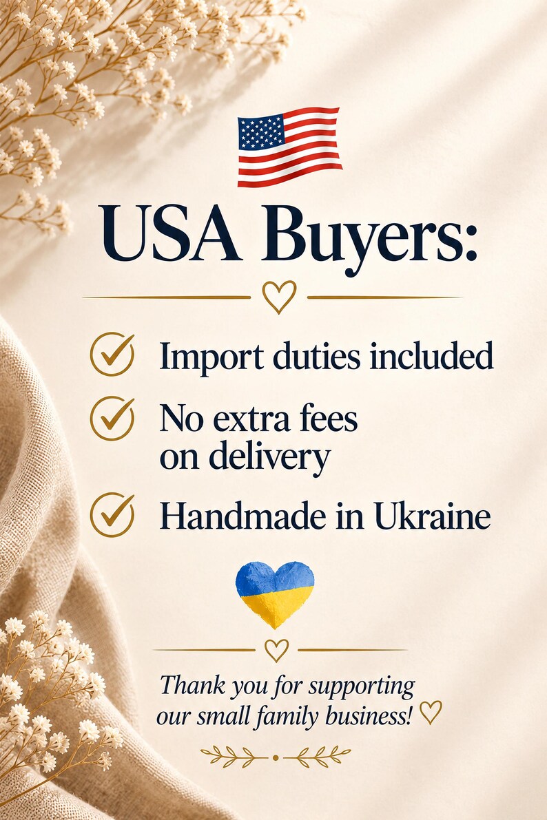 Infographic explaining that U.S. import duties and taxes are included for orders from Ukraine, with no extra fees due on delivery.