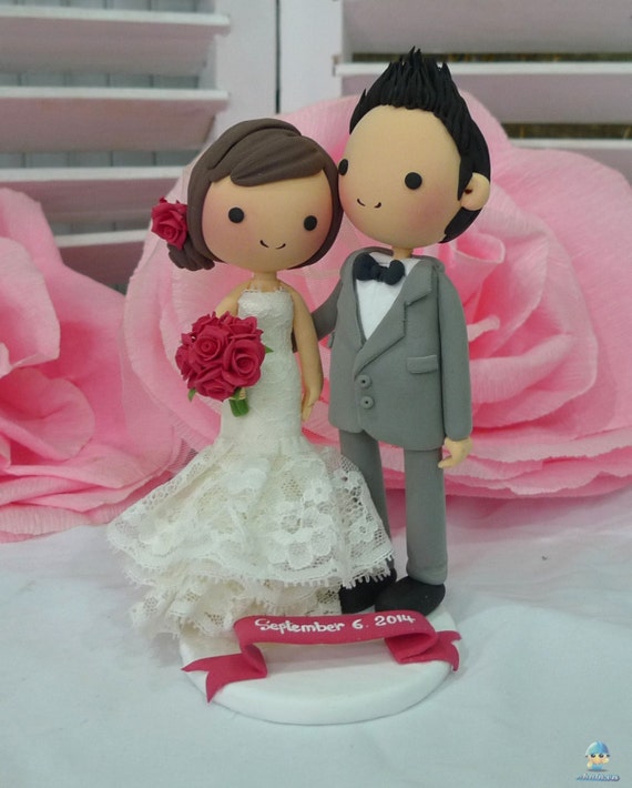 Wedding Cake Topper Mermaid Wedding Gown Clay Doll In Fuschia Etsy
