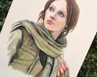 ORIGINAL Jyn Erso ROGUE ONE Star Wars Painting | 9” x 12” Watercolor and Colored Pencil Painting | Star Wars Fan Art