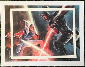 PRINT Ahsoka vs Darth Maul STAR WARS Fan Art Painting | 8.5" x 11" or 11" x 14"