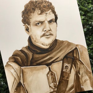 ORIGINAL Din Djarin Mandalorian Painting | 9” x 12” Sepia Ink Painting | Star Wars Inspired Fan Art
