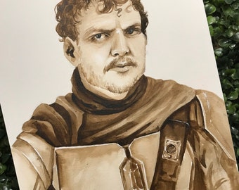 ORIGINAL Din Djarin Mandalorian Painting | 9” x 12” Sepia Ink Painting | Star Wars Inspired Fan Art