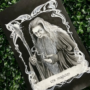 ORIGINAL Gandalf Tarot Card Ink Painting | &quot;The Magician&quot; | 8&quot; x 10&quot; Matted Painting