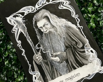 ORIGINAL Gandalf Tarot Card Ink Painting / &quot;The Magician&quot; / 8&quot; x 10&quot; Matted Painting
