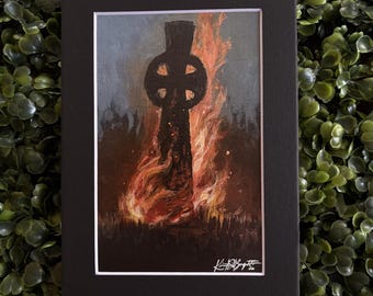PRINT | The Fiery Cross | Outlander Fan Art Acrylic Painting Print | 4" x 6" Matted