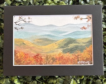 PRINT| "Blue Ridge Mountains" | Acrylic Landscape Painting Print | 4" x 6" Matted