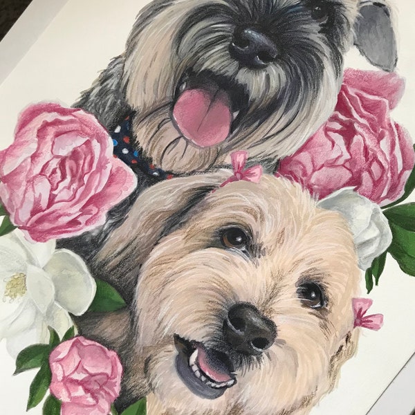 Custom Original PET PORTRAITS Watercolor Gouache Colored Pencils