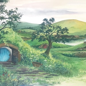 Hobbiton Print Middle Earth Shire Art Painting