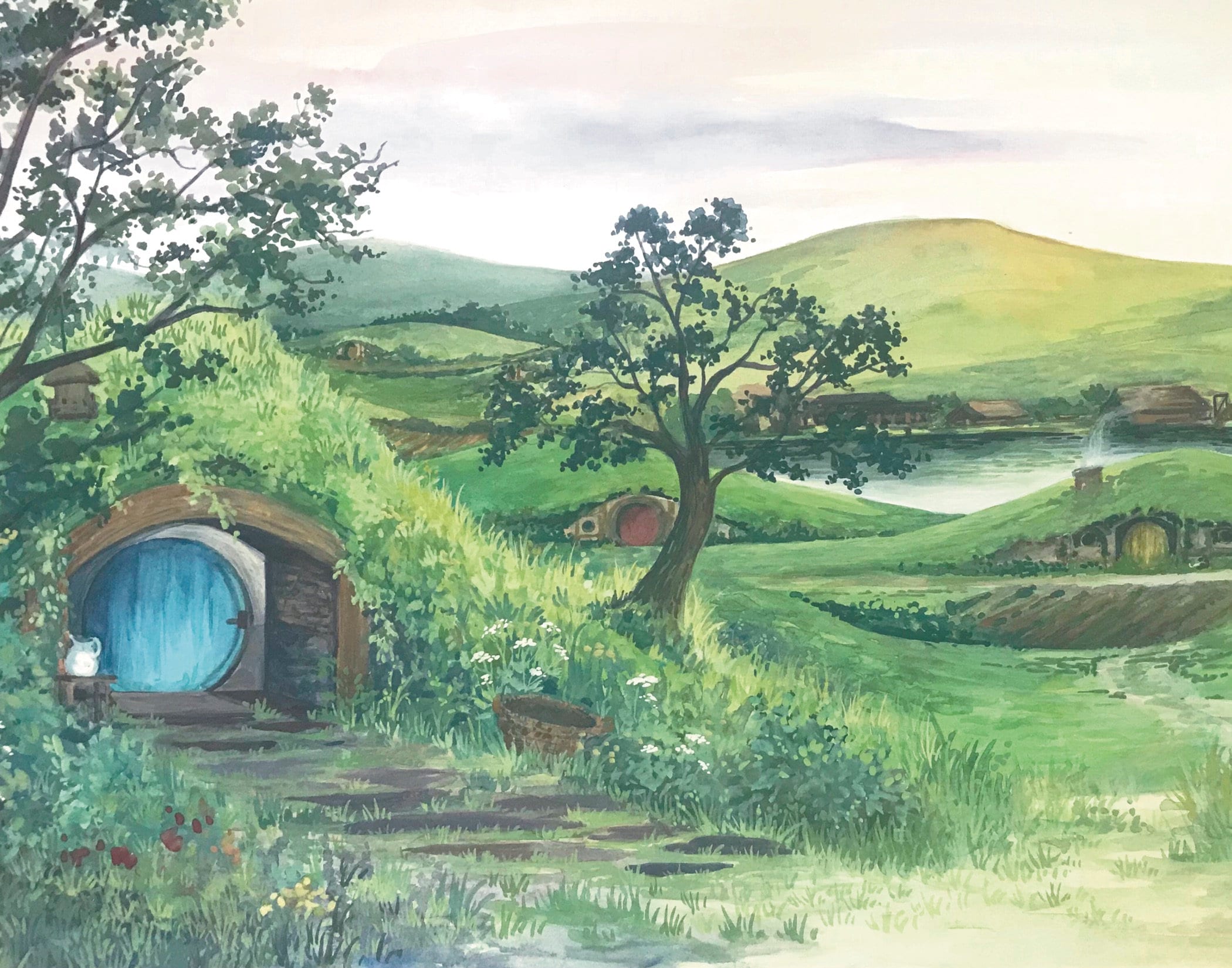 Hobbiton Print Middle Earth Shire Art Painting Etsy