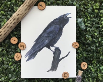 ODIN RAVEN Painting I  8.5" x 11" Print Norse Mythology Huginn Muninn
