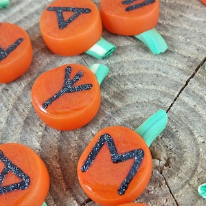 Pumpkin runes , Viking Runes , Miniature Runes , Bag of Runes , Polymer Clay Runes , Halloween Runes , Samhain Runes , Clay Runes , Runes image 1