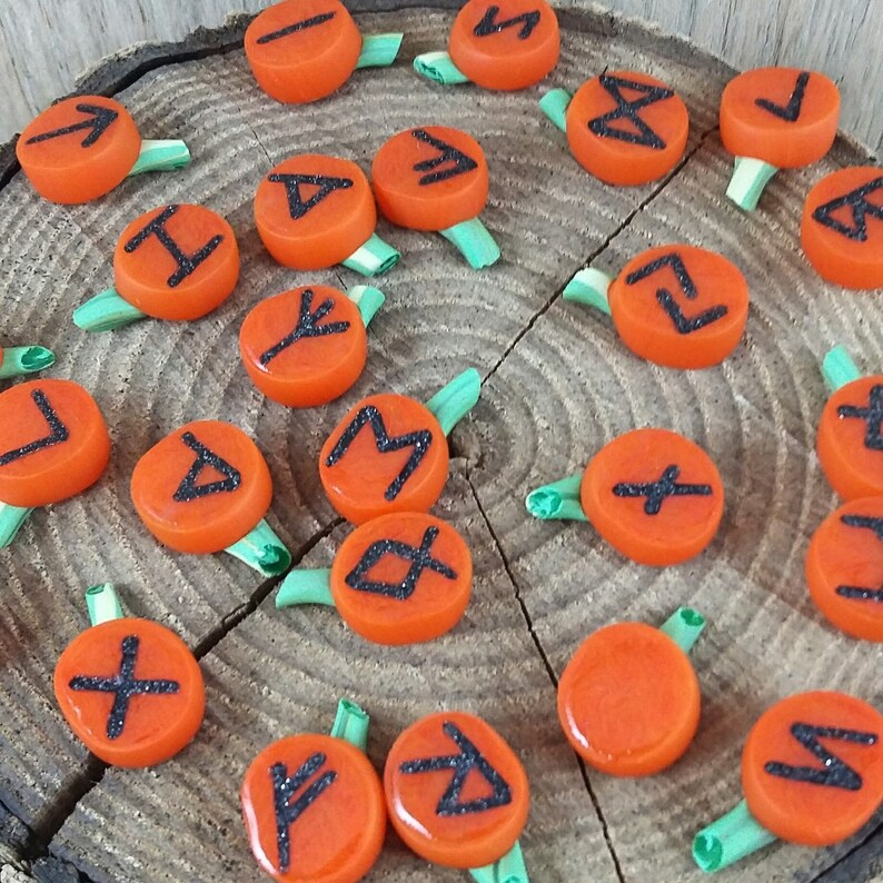 Pumpkin runes , Viking Runes , Miniature Runes , Bag of Runes , Polymer Clay Runes , Halloween Runes , Samhain Runes , Clay Runes , Runes image 7