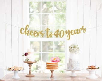 Cheers to 40 Years Banner, 40th Birthday Banner, 40th Birthday, 40th anniversary banners, Rose Gold Banner