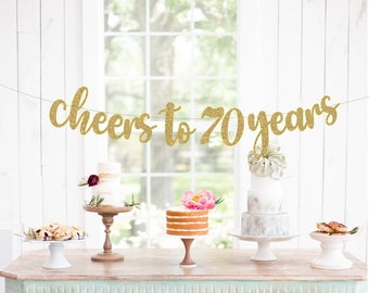 Geburtstags-Banner 'Cheers To 70 Years' – Vorgefädelt, Gold-glitzernd, Buchstaben 14 Cm Hoch