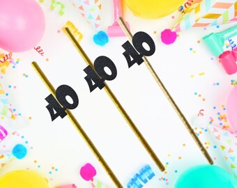 40th Birthday Straws, 40th Party Decorations, 40th Birthday Party Straws, Paper Straws