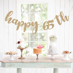 Happy 65th Banner, 65th Birthday Party, 65th Anniversary, 65th Birthday Sign, 65th Birthday Decor, Glitter Banner, 65th Party Banner